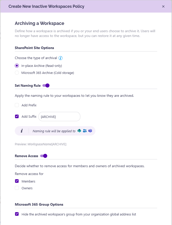 Inactive Workspaces Policies