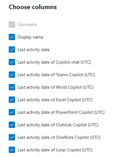 Copilot for Microsoft 365 - Choose columns