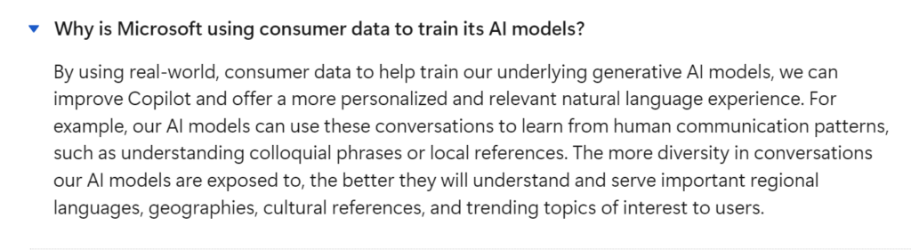 Microsoft consumer data training