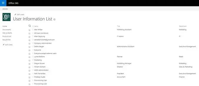 User information list