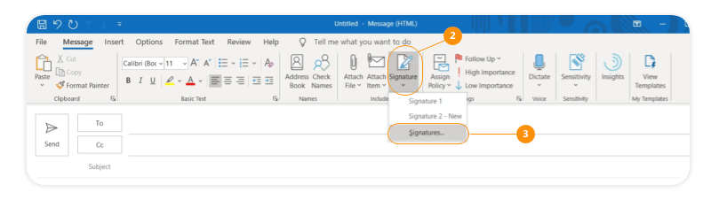 New Email > Signature > Signatures...