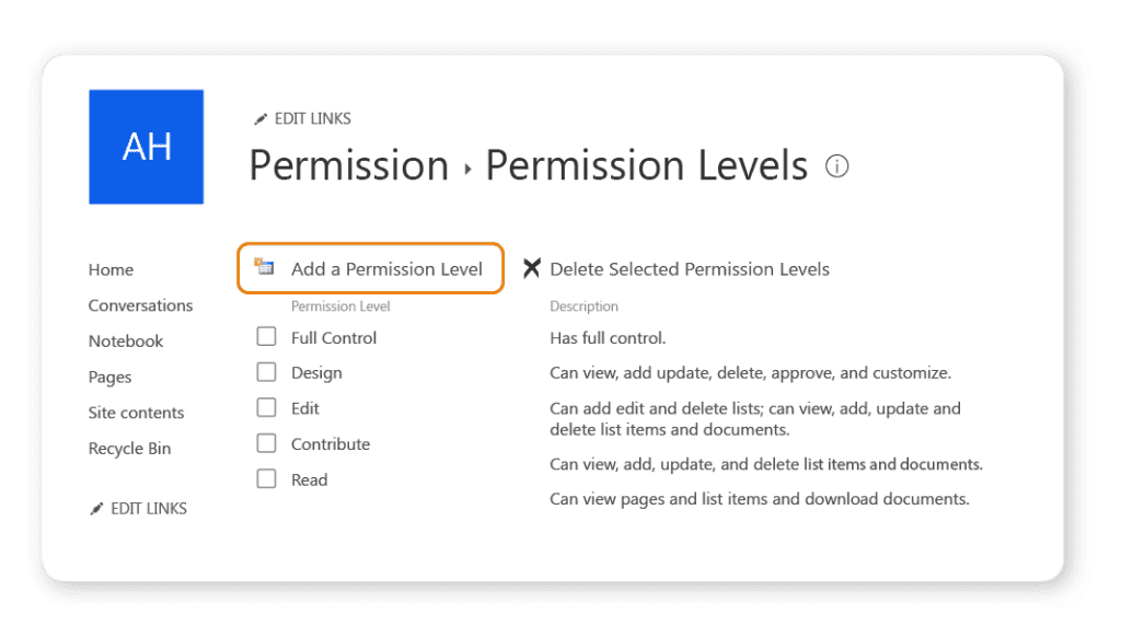Add a SharePoint permission level