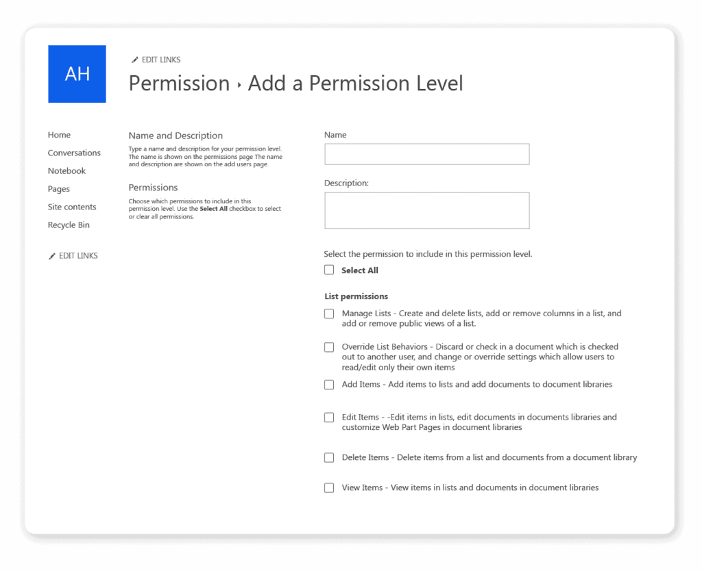 Add a SharePoint permission level