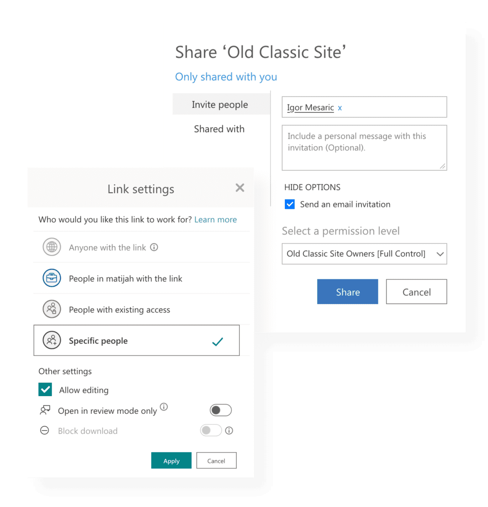 classic vs modern SharePoint sharing