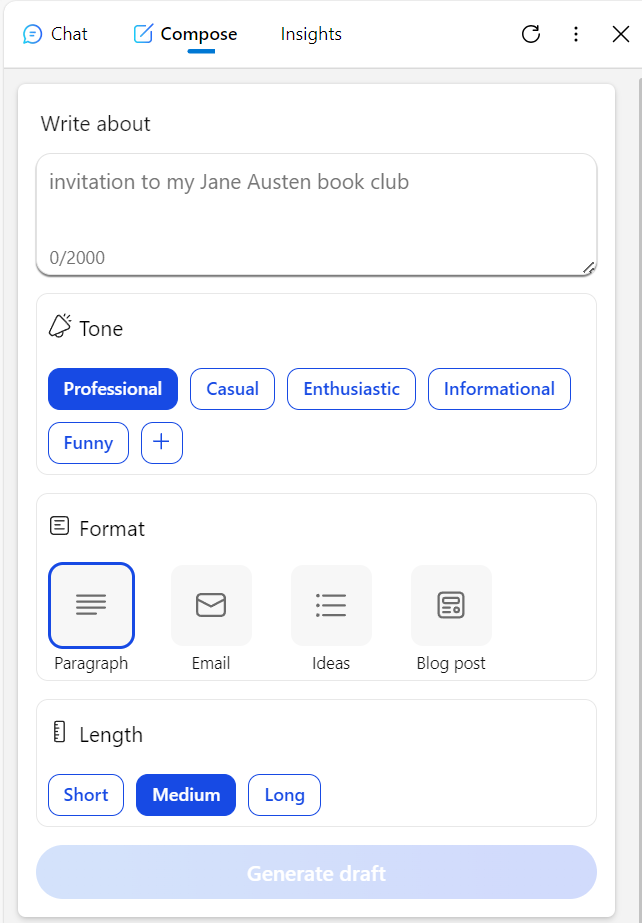 Compose Tab in Edge Copilot
