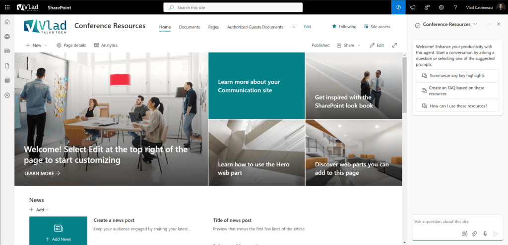 Copilot Agents SharePoint Default Agent Every Site
