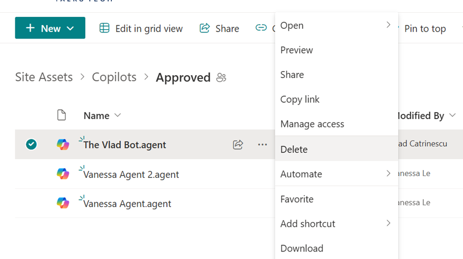 Copilot agents management issues