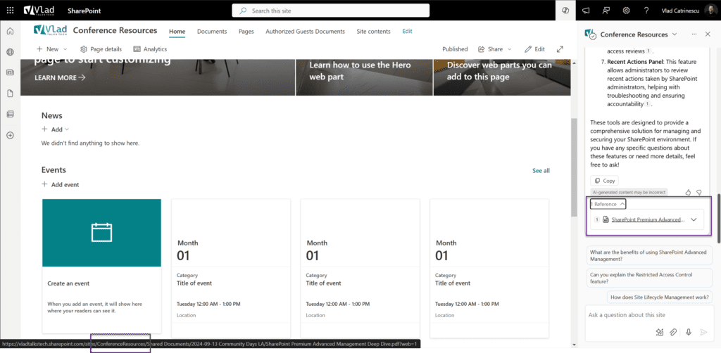Copilot Agents Sharepoint Site