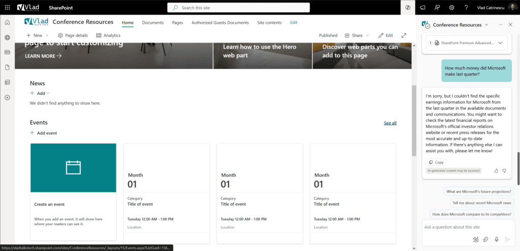 Copilot Agents Sharepoint Site