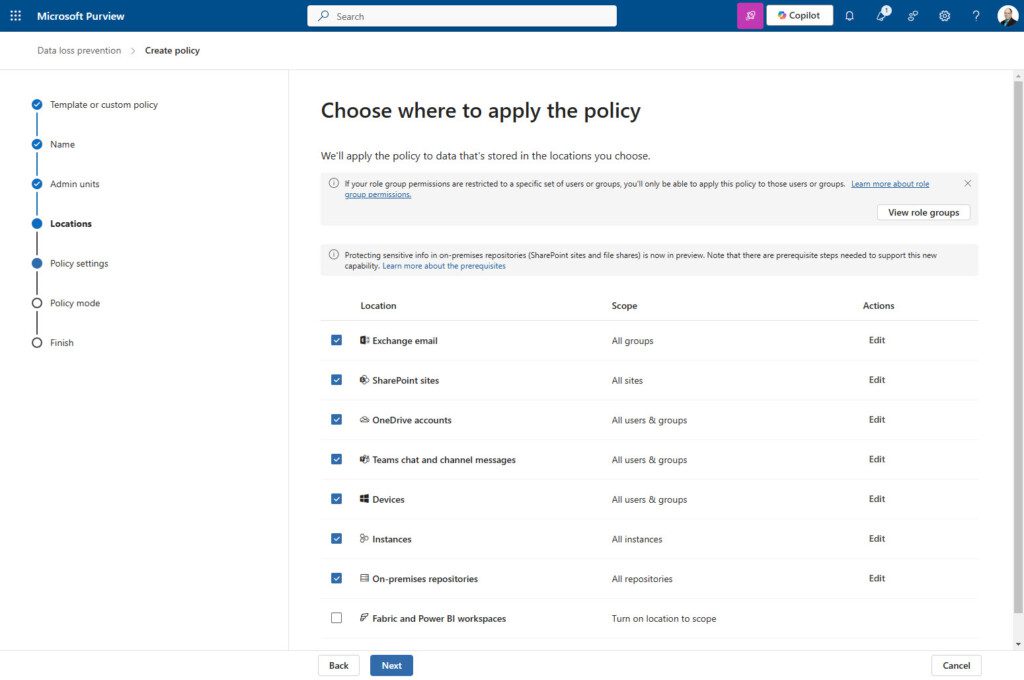 DLP Policy Locations