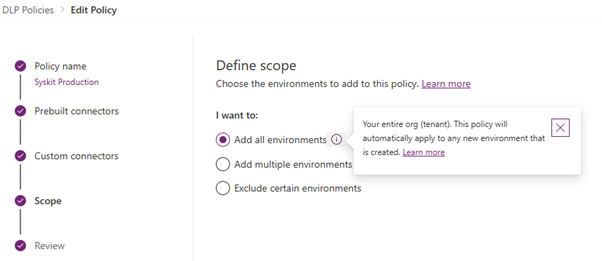 DLP define scope Power Platform