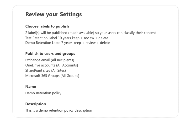 Office 365 retention label settings