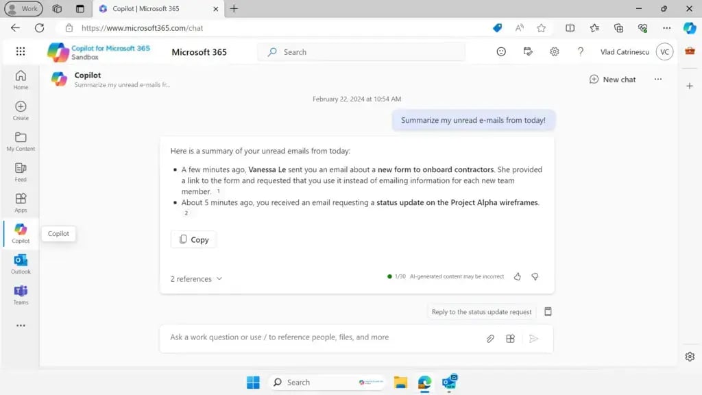 Using Copilot App for E-mails