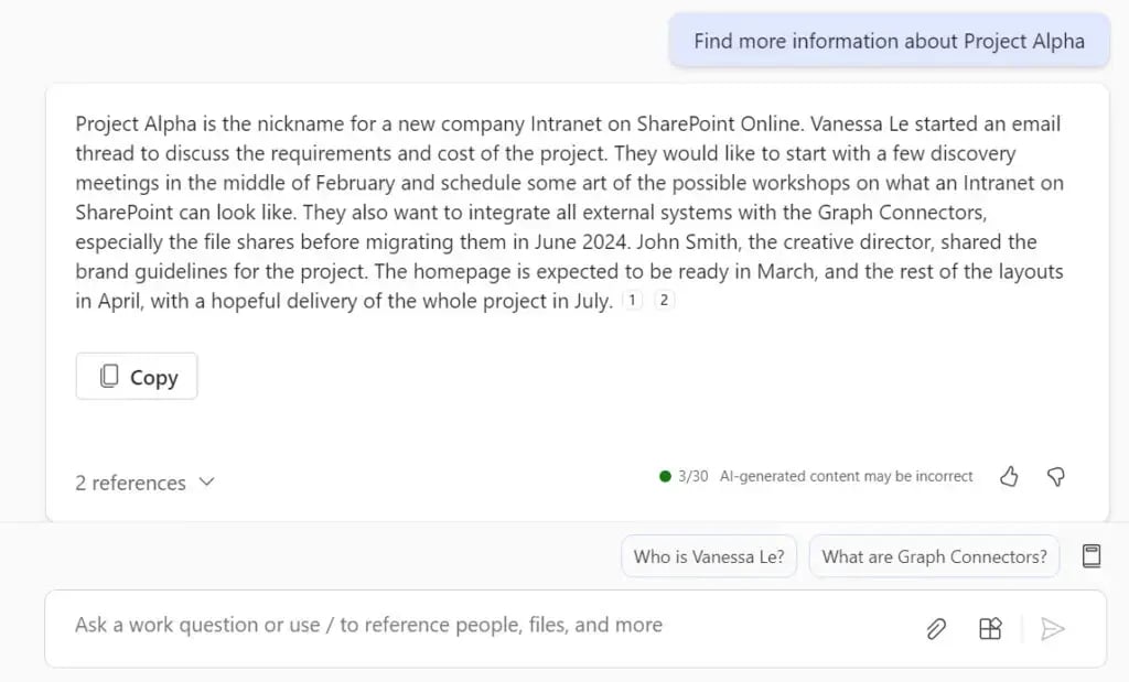 Diving deeper in our e-mails with Copilot