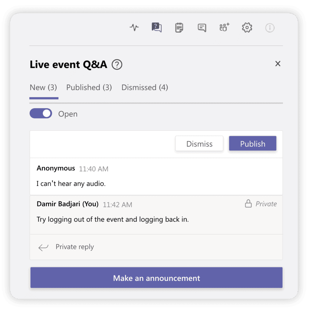 Team Live Events Q&A Function