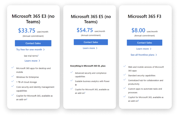 Microsoft 365 Enterprise pricing