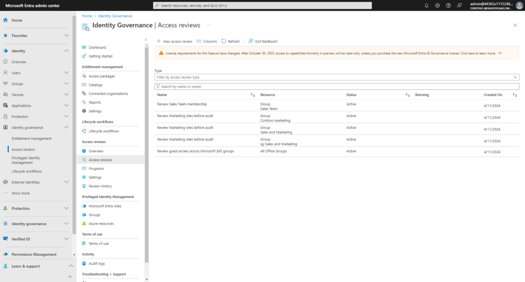 Microsoft Entra Identity Governance Access Reviews