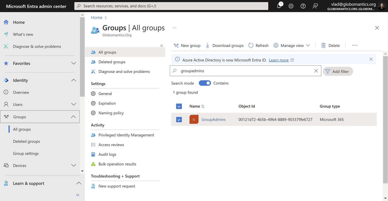 Microsoft Entra how to see all groups