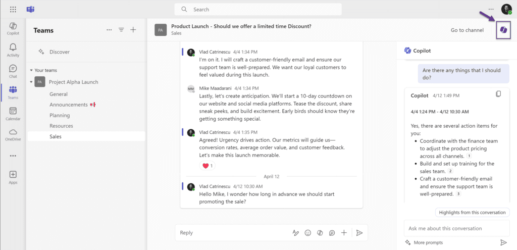 Microsoft Teams Copilot in Teams Channels