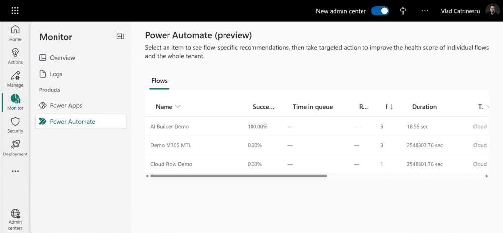 Monitor Power Automate