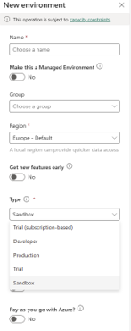 New environment Power Platform