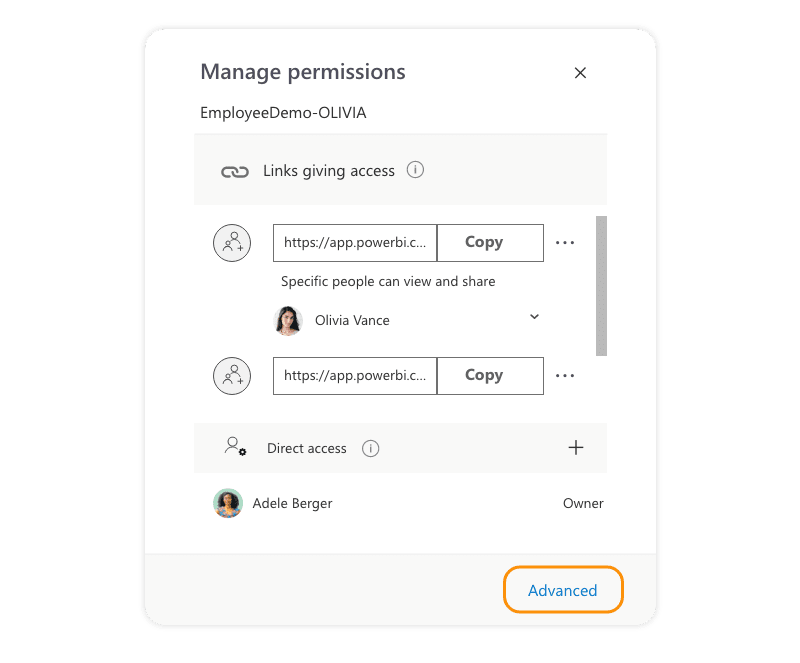 Power BI - Direct-Access from Advanced Option