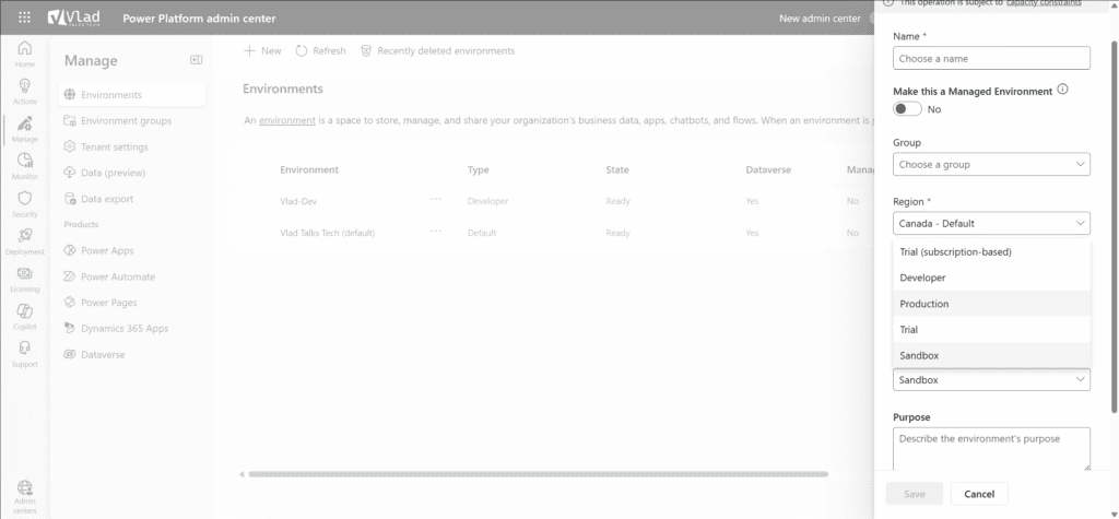 Power Platform Environment Types