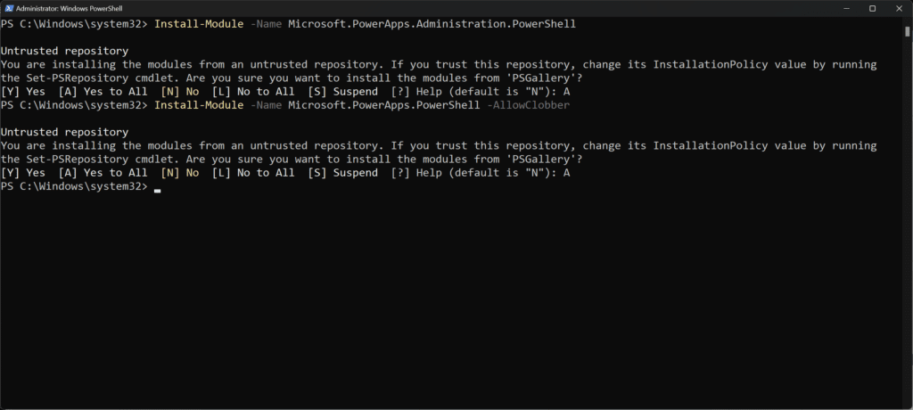 Power Platform Modules PowerShell