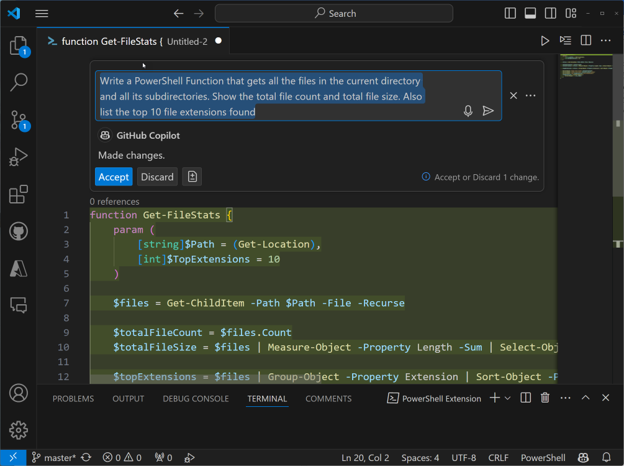 PowerShell Function Github Copilot Chat