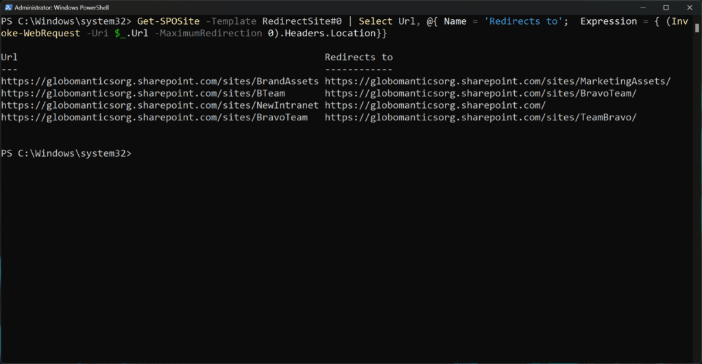 Redirect Sites and Their Redirect Location in SharePoint Online