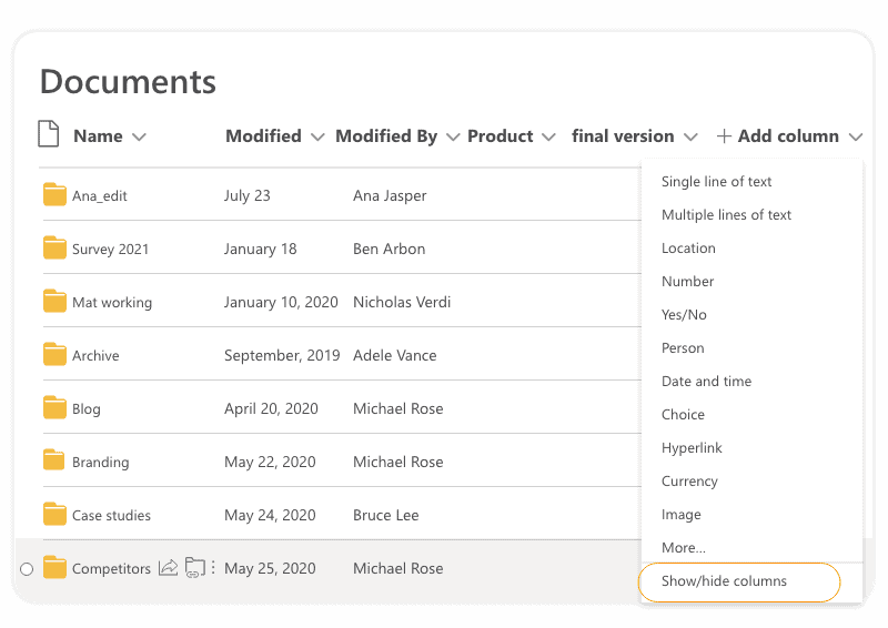 Show/hide multiple columns in SharePoint by using Add column