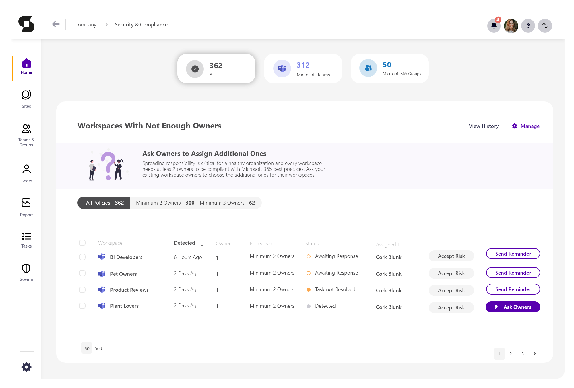 Automate assigning additional Owners to avoid having many orphaned workspaces and ensure a healthy environment.