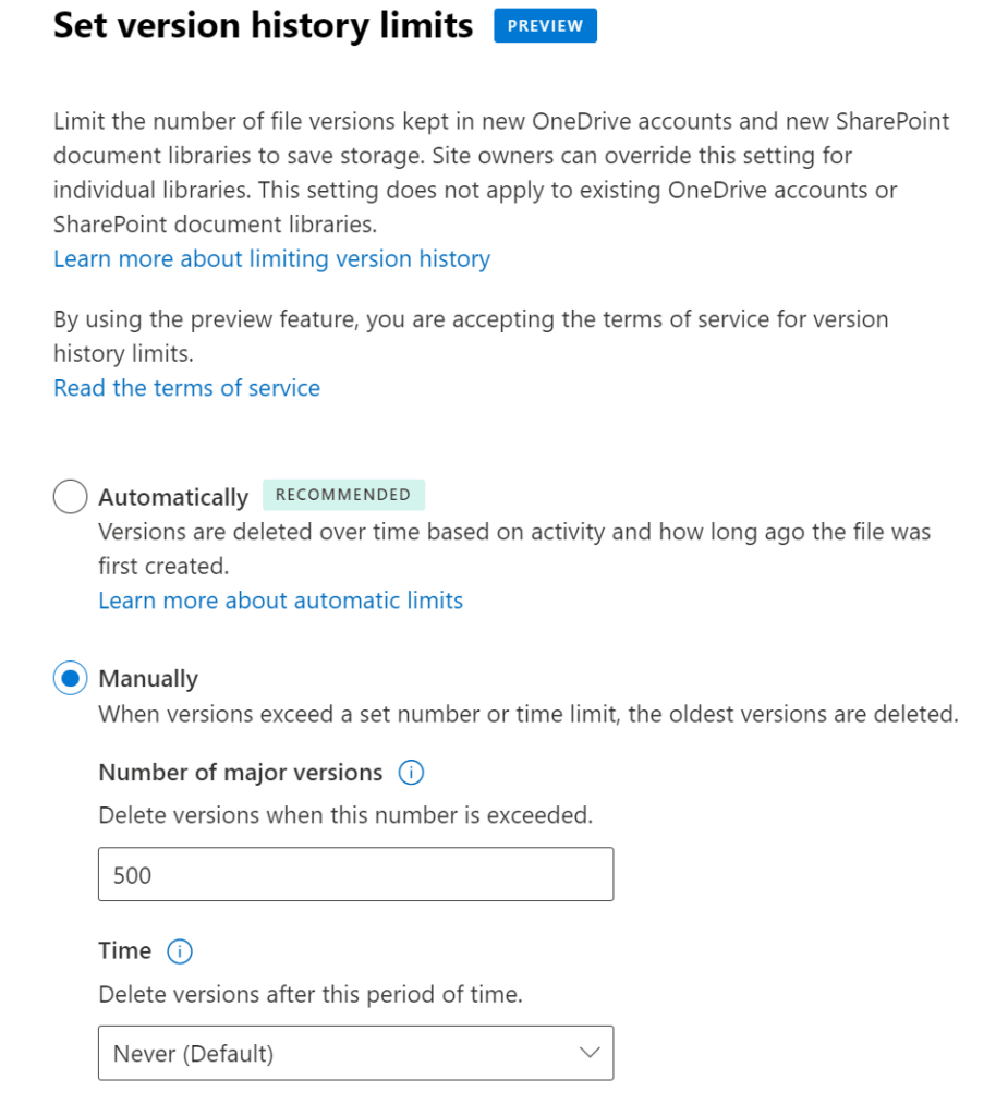 Set version history limits