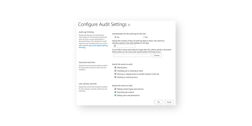 SharePoint Classic configure audit settings