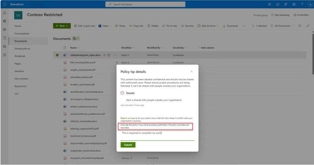SharePoint Override