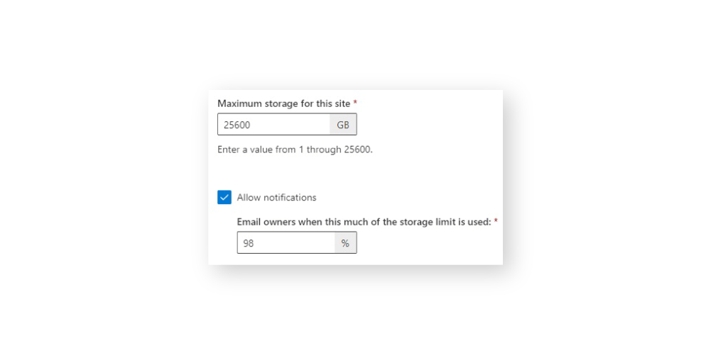 SharePoint limit used storage