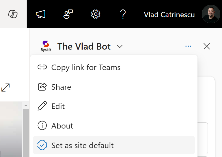 SharePoint site default Copilot agent