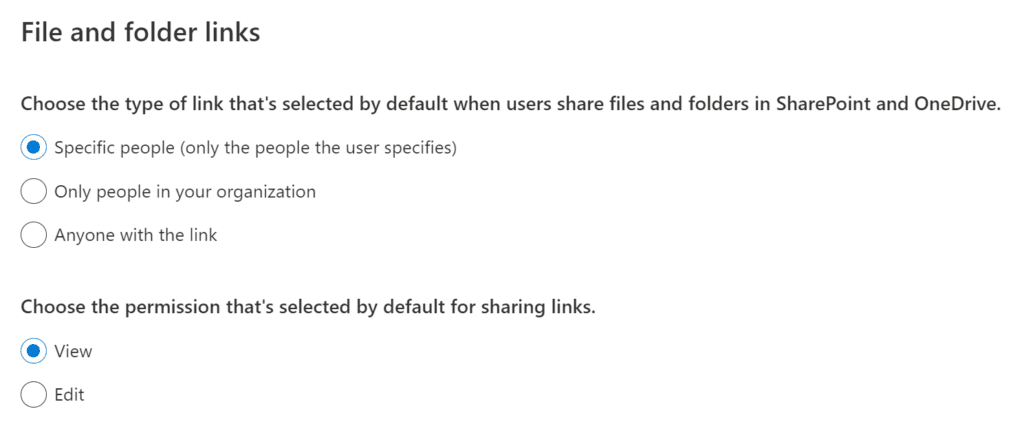 Tenant Level Default Link Settings