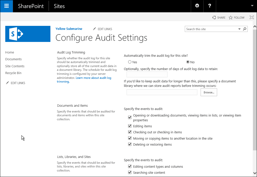 configure audit settings