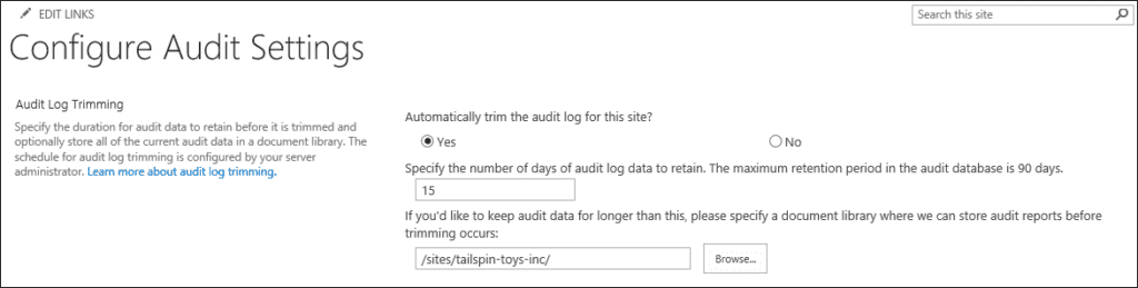 configure audit settings