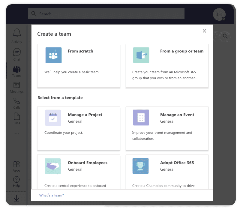 Microsoft Teams create teams