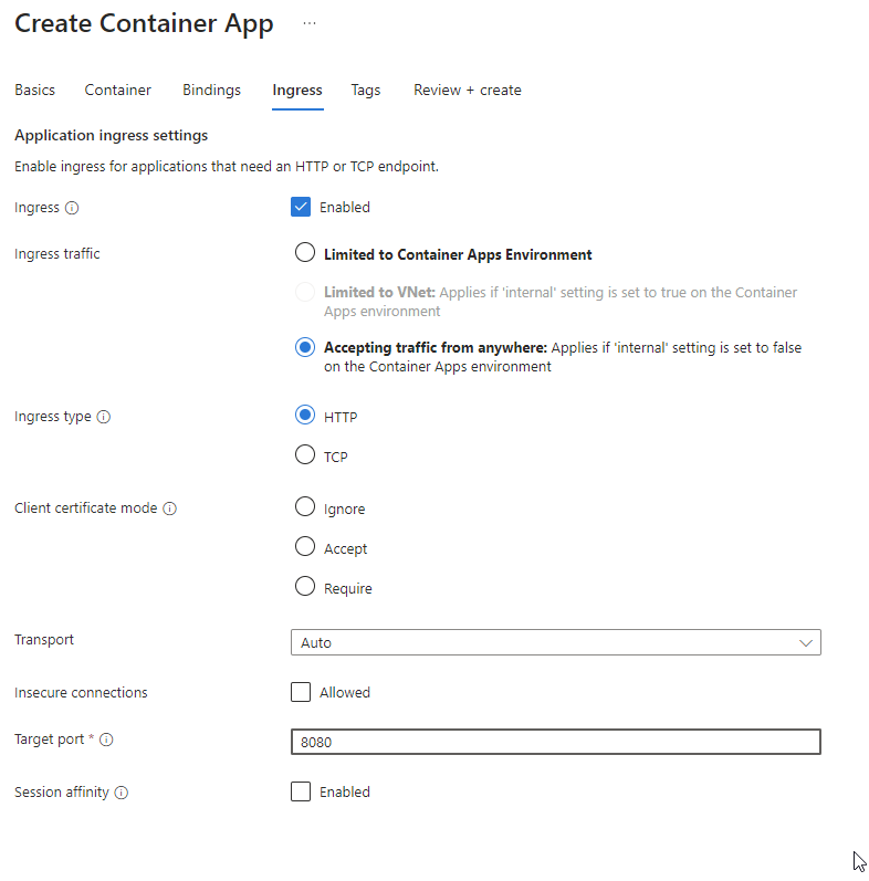 azure container apps ingress