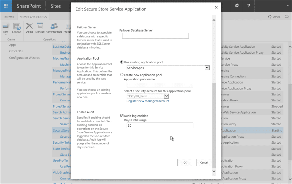 Edit secure store service application
