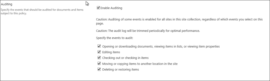 enable sharepoint auditing
