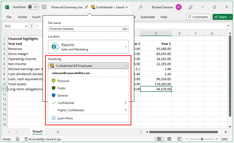 Microsoft Purview sensitivity label example
