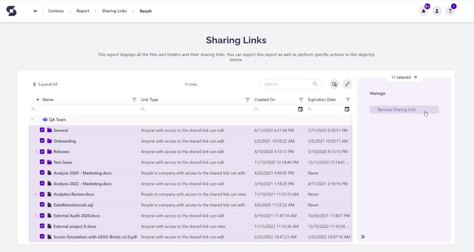Sharing links report M365