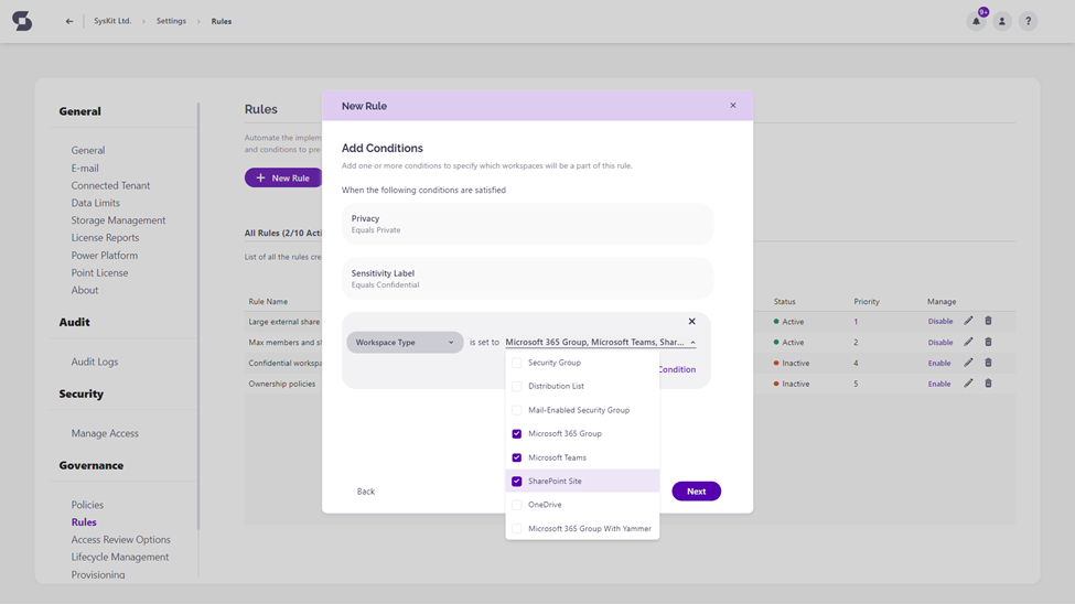 Governance automation rules