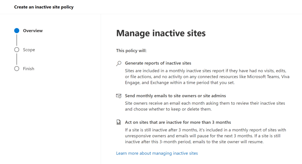 Manage inactive sites
