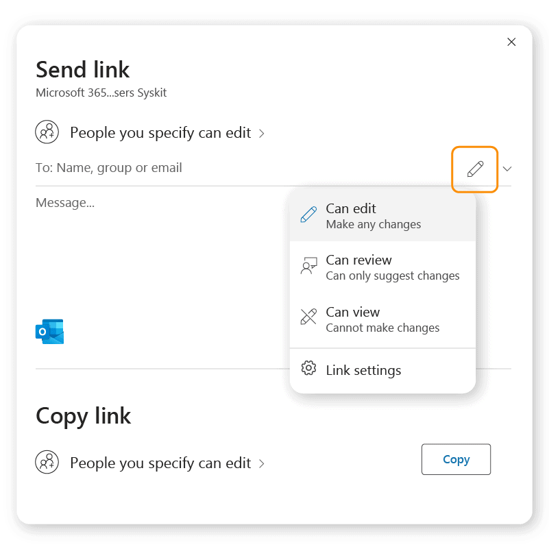 Microsoft 365 file sharing with a link