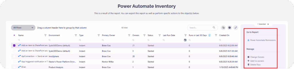 Managing Power Platform flow owners in Syskit Point